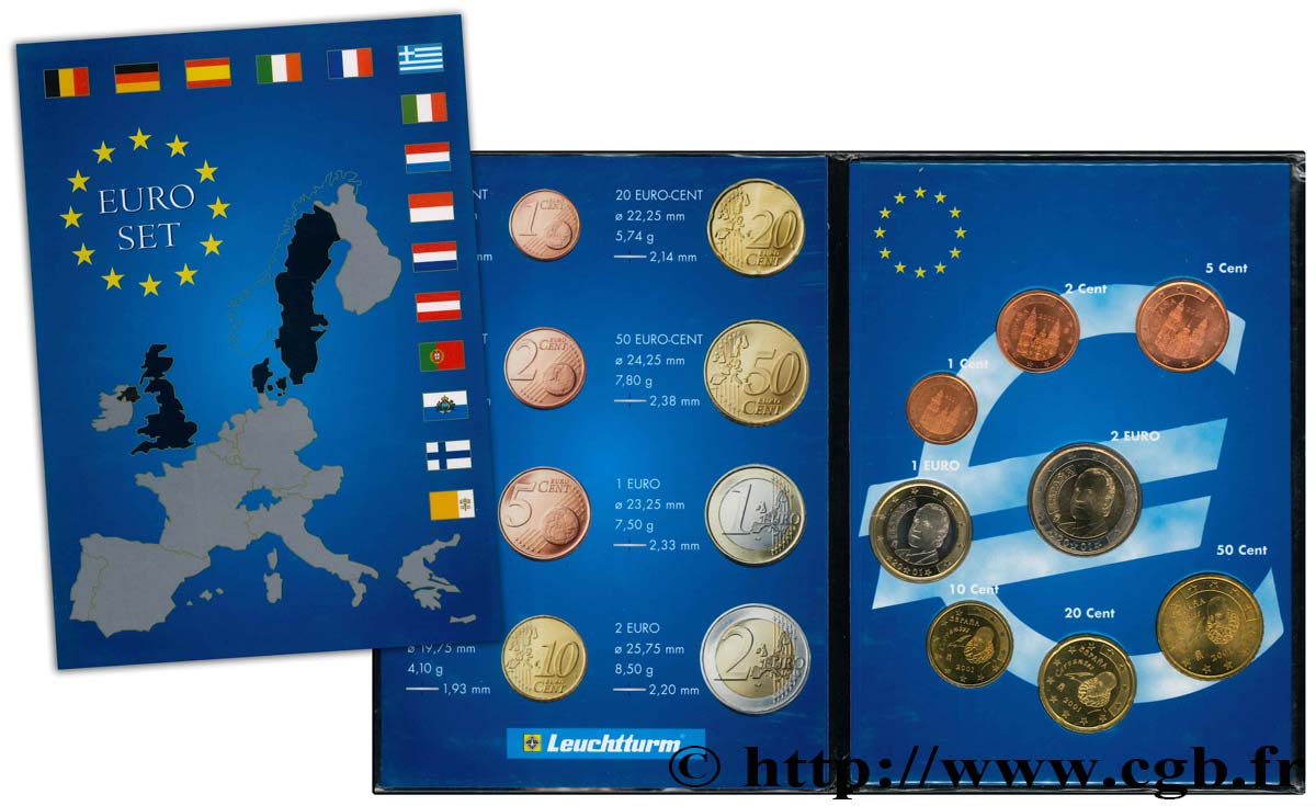 SPANIEN LOT DE 8 PIÈCES EURO (1 Cent - 2 Euro Juan-Carlos I) 2001