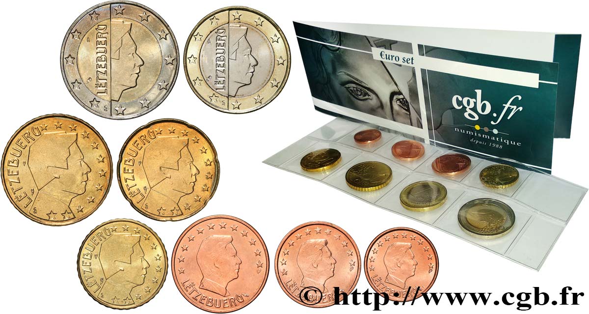 LUSSEMBURGO LOT DE 8 PIÈCES EURO (1 Cent - 2 Euro Grand-Duc Henri) 2008 MS