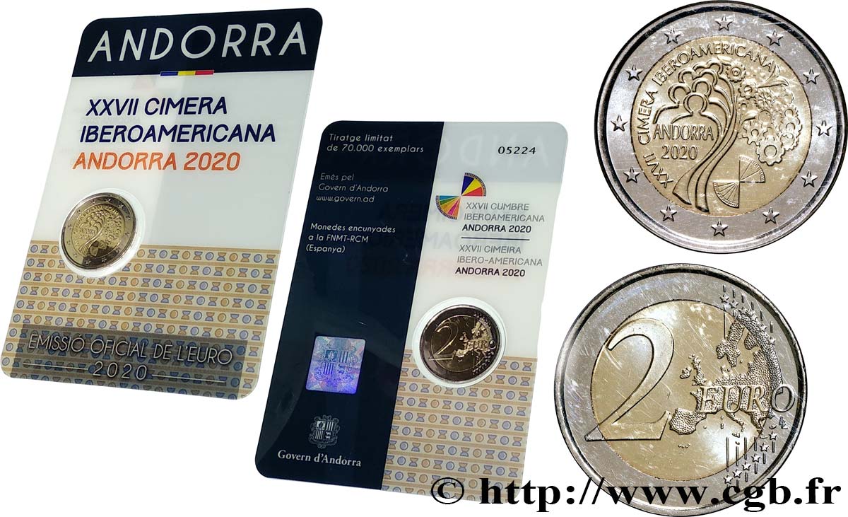 ANDORRA (PRINCIPALITY) Coin-card 2 Euro XVII SOMMET IBÉRICO-AMÉRICAIN 2020 Brilliant Uncirculated