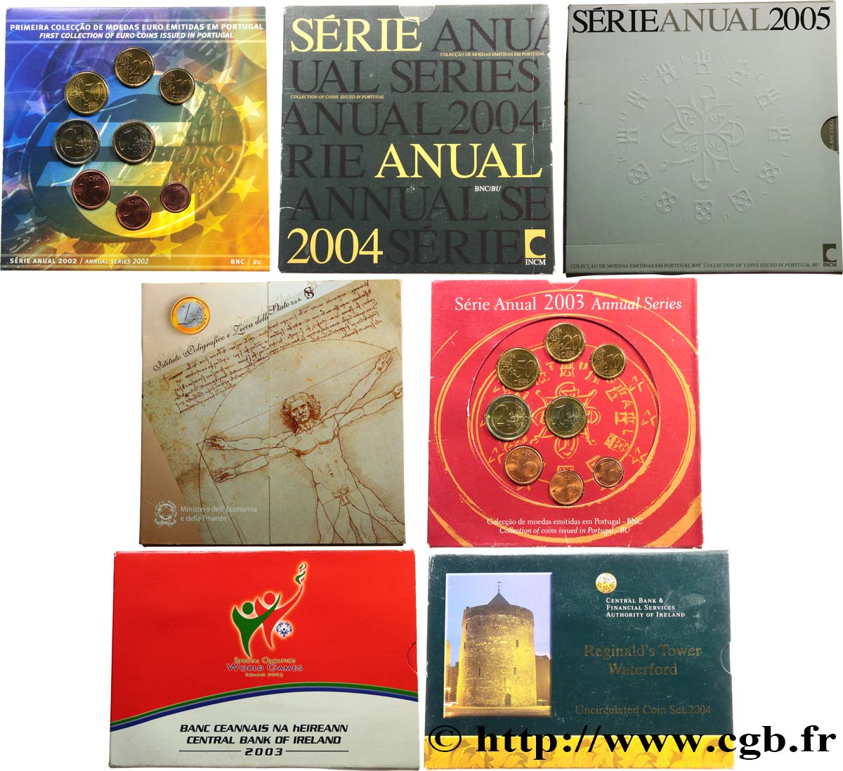 EUROPE Lot de 7 séries BRILLANT UNIVERSEL -  Irlande, Italie, Portugal 2002-2005 BU