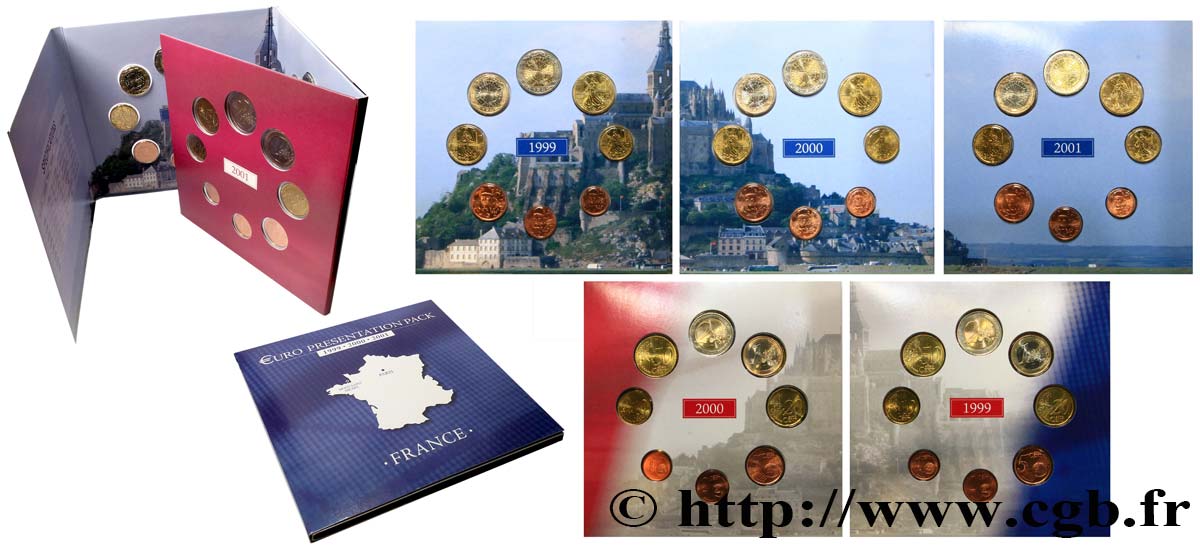 FRANKREICH PACK de la PRESENTATION DE L’EURO de 1999-2000-2001 n.d.