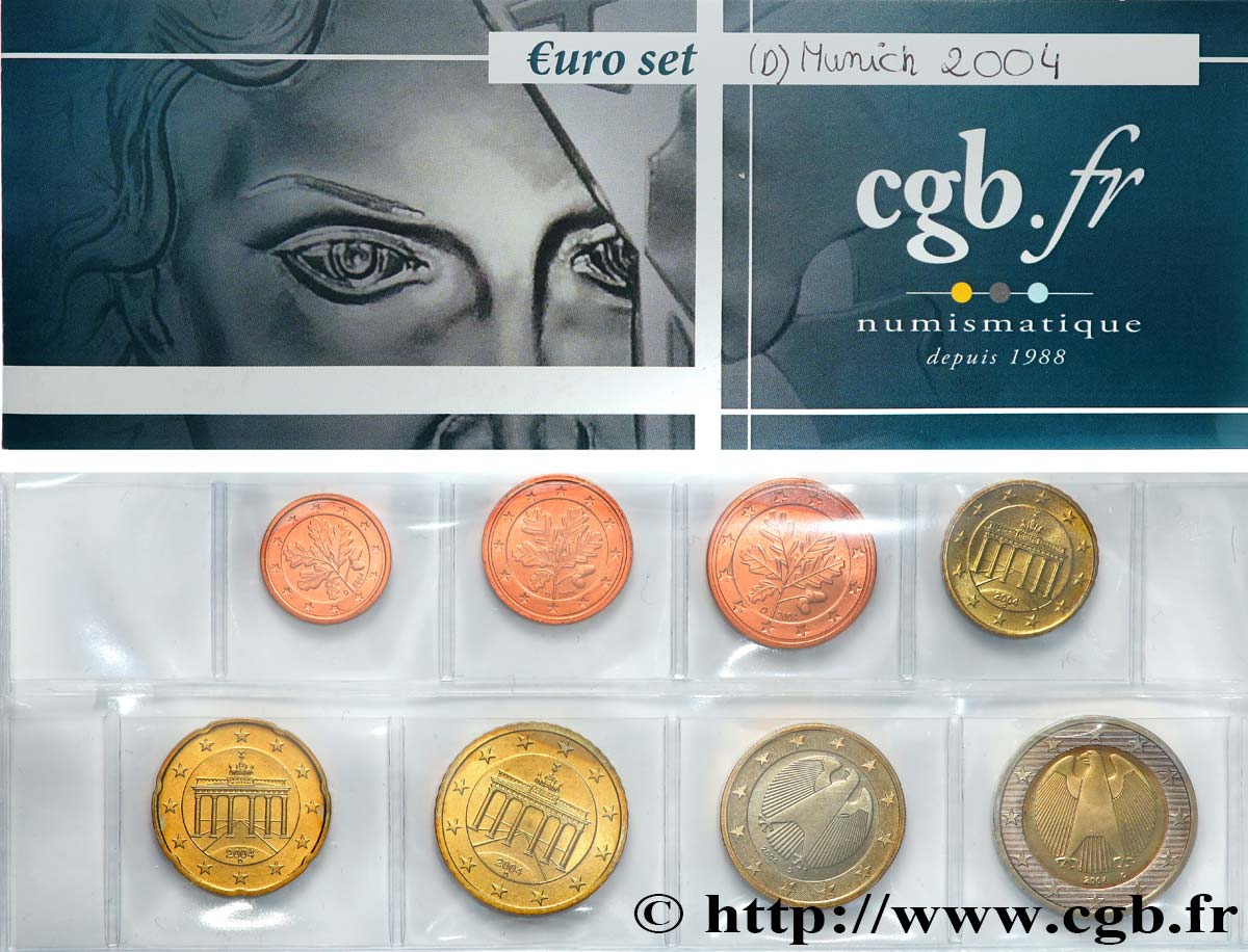 ALLEMAGNE LOT DE 8 PIÈCES EURO (1 Cent - 2 Euro Aigle héraldique) 2004 SPL