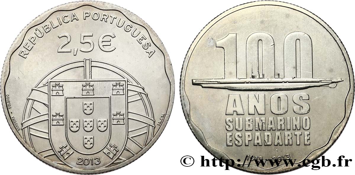 PORTUGAL 2,5 Euro 100 ANS SOUS-MARIN ESPADARTE 2013 SPL