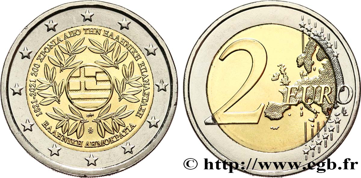 GREECE 2 Euro 200 ANS REVOLUTION GRECQUE 2021 MS