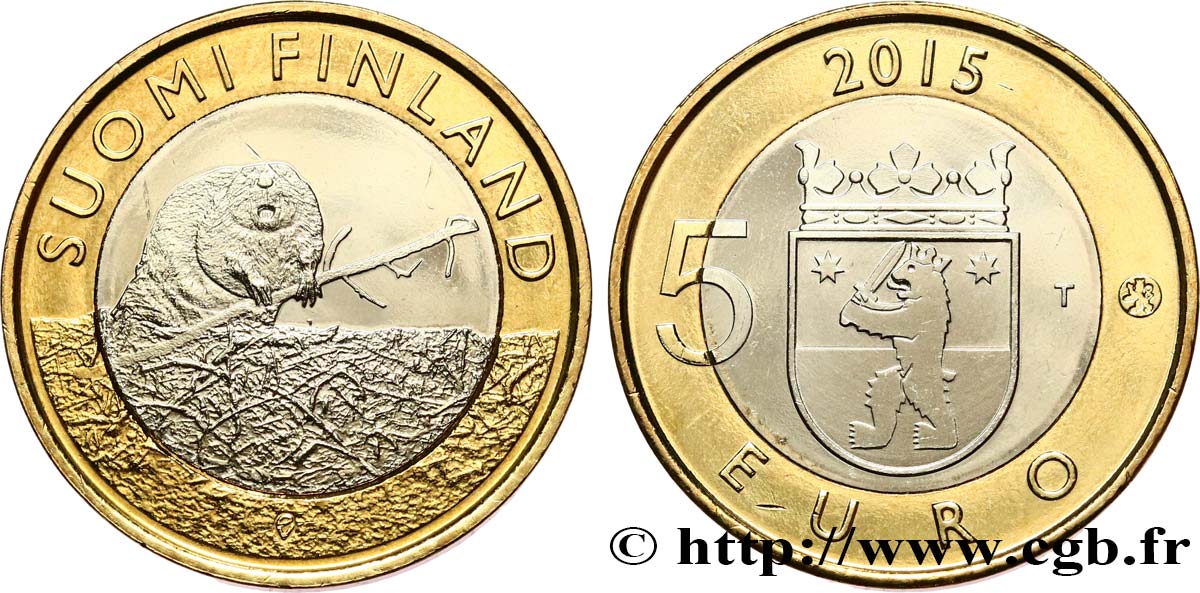 FINLANDE 5 Euro CASTOR DE SATAKUNTA (série faune) 2015 SPL