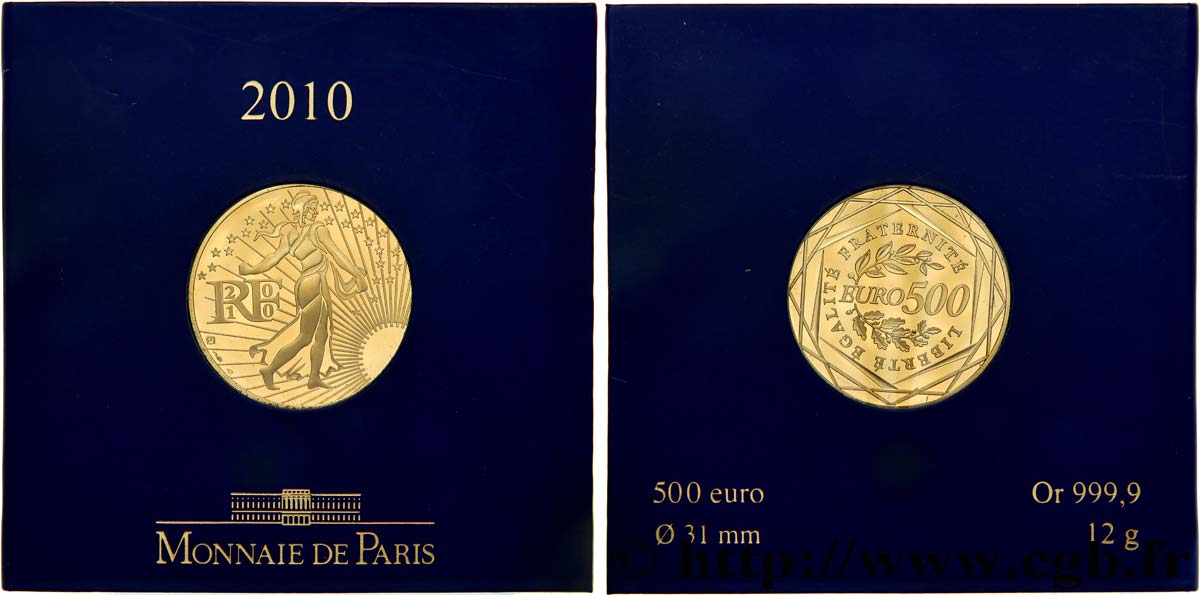 FRANCE 500 Euro LA SEMEUSE (or) 2010 BU