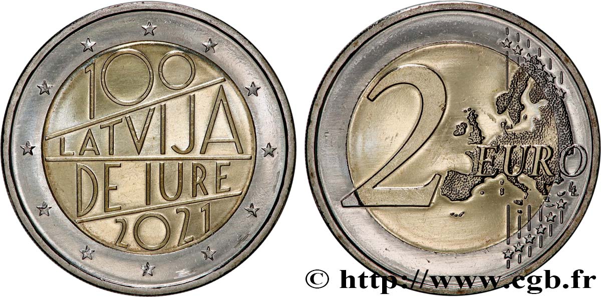 LETTONIA 2 Euro 100 ANS DE JURE 2021 MS