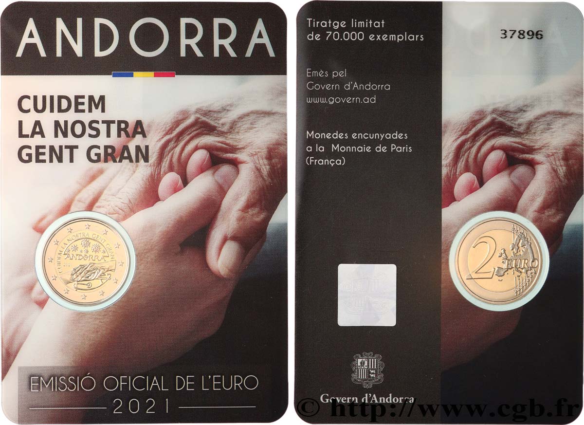 ANDORRA (PRINCIPALITY) Coin-card 2 Euro - Commémorations diverses / Covid-19 2021 Brilliant Uncirculated