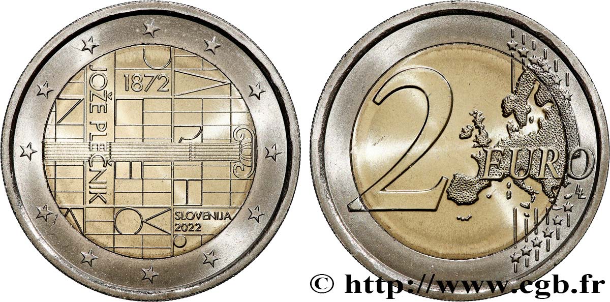 SLOVENIA 2 Euro NAISSANCE DE JOZE PLECNIK 2022 MS
