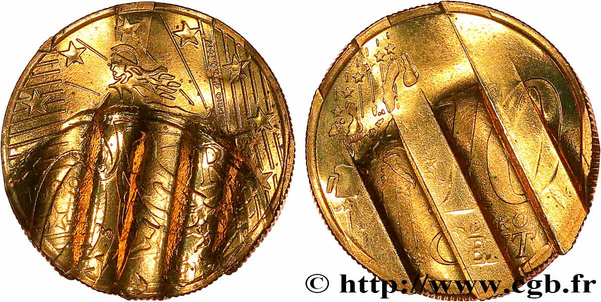 FRANKREICH 10 Cent Nouvelle Semeuse, premier type (stries fines), difformée 1999