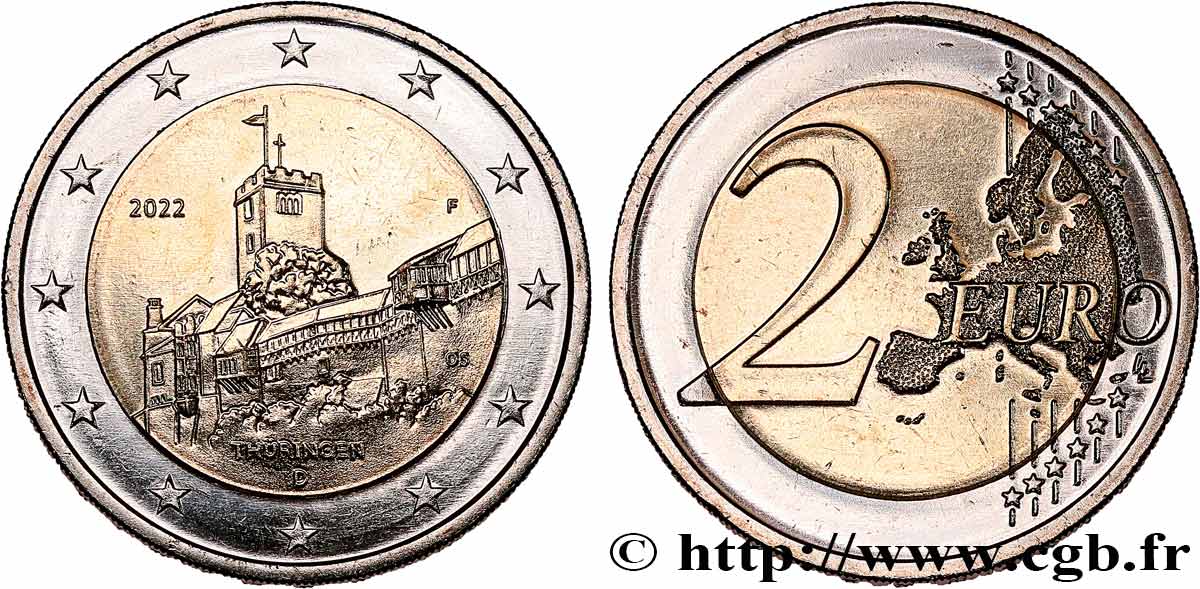 GERMANY 2 Euro CHÂTEAU DE WARTBURG 2022 MS