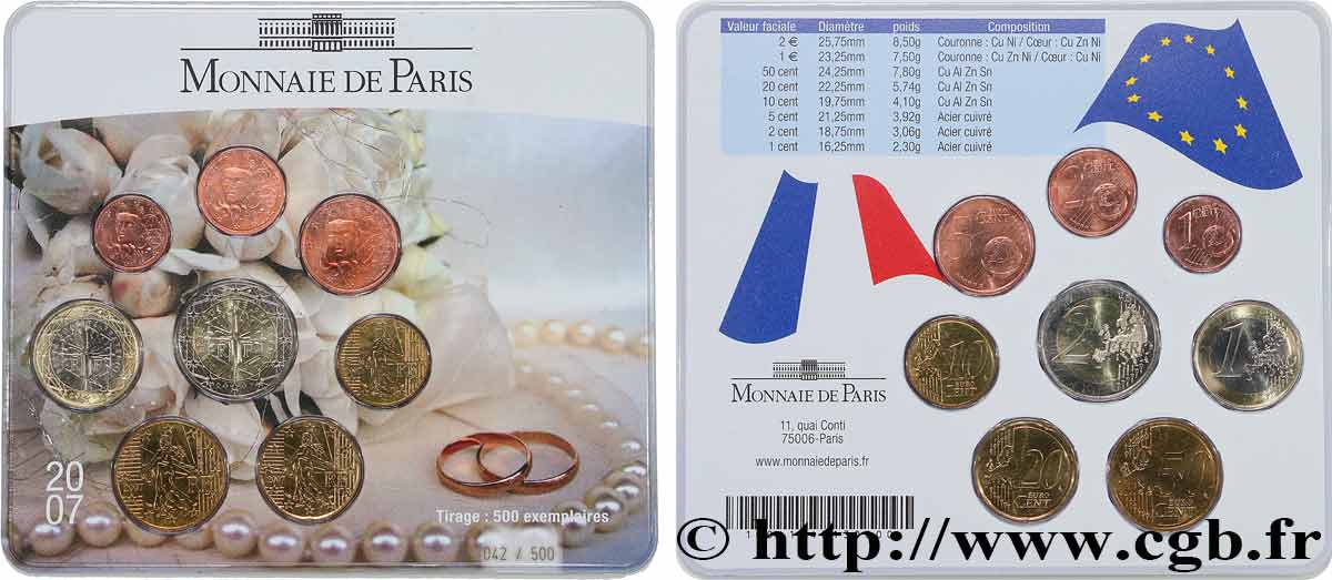 FRANCE SÉRIE Euro BRILLANT UNIVERSEL - Mini-Set - Mariage 2007 BU