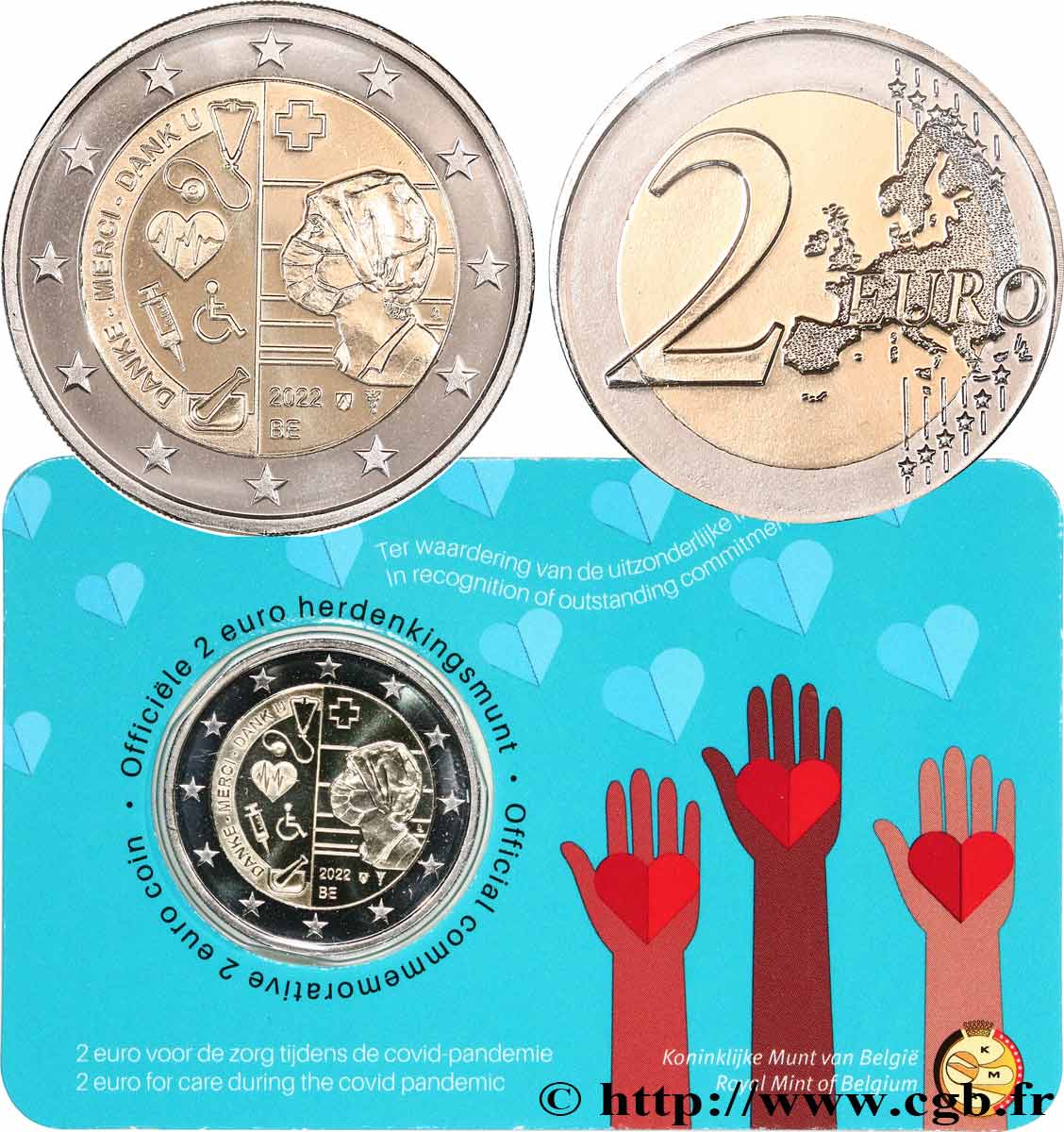 BÉLGICA Coin-card 2 Euro MERCI AU PERSONNEL HOSPITALIER - Version flamande 2022 FDC