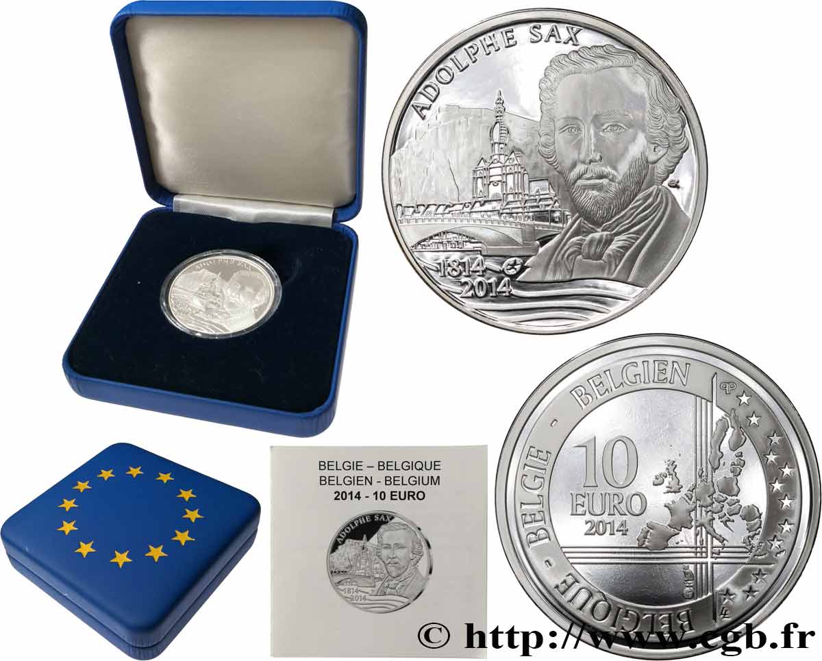 BELGIEN BELLE ÉPREUVE 10 Euro ADOLPHE SAX 2014
