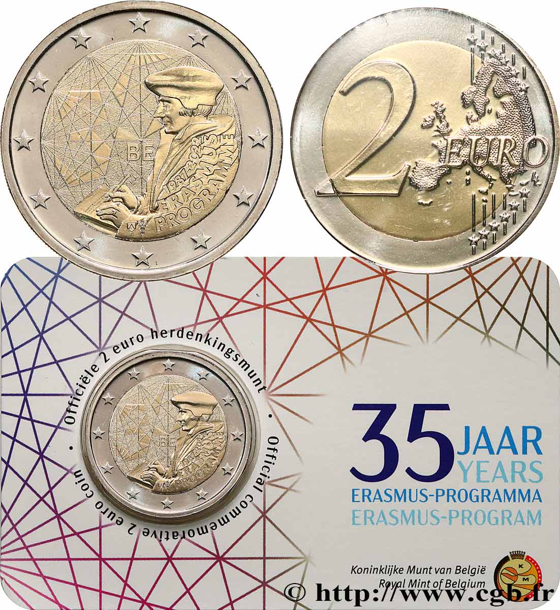 BELGIUM Coin-card 2 Euro 35 ANS DU PROGRAMME ERASMUS - Version flamande 2022 MS