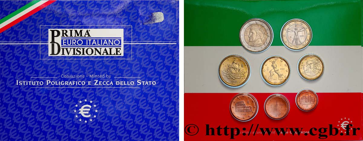ITALY Lot de 8 pièces (1 Cent à 2 Euro) 2002 MS