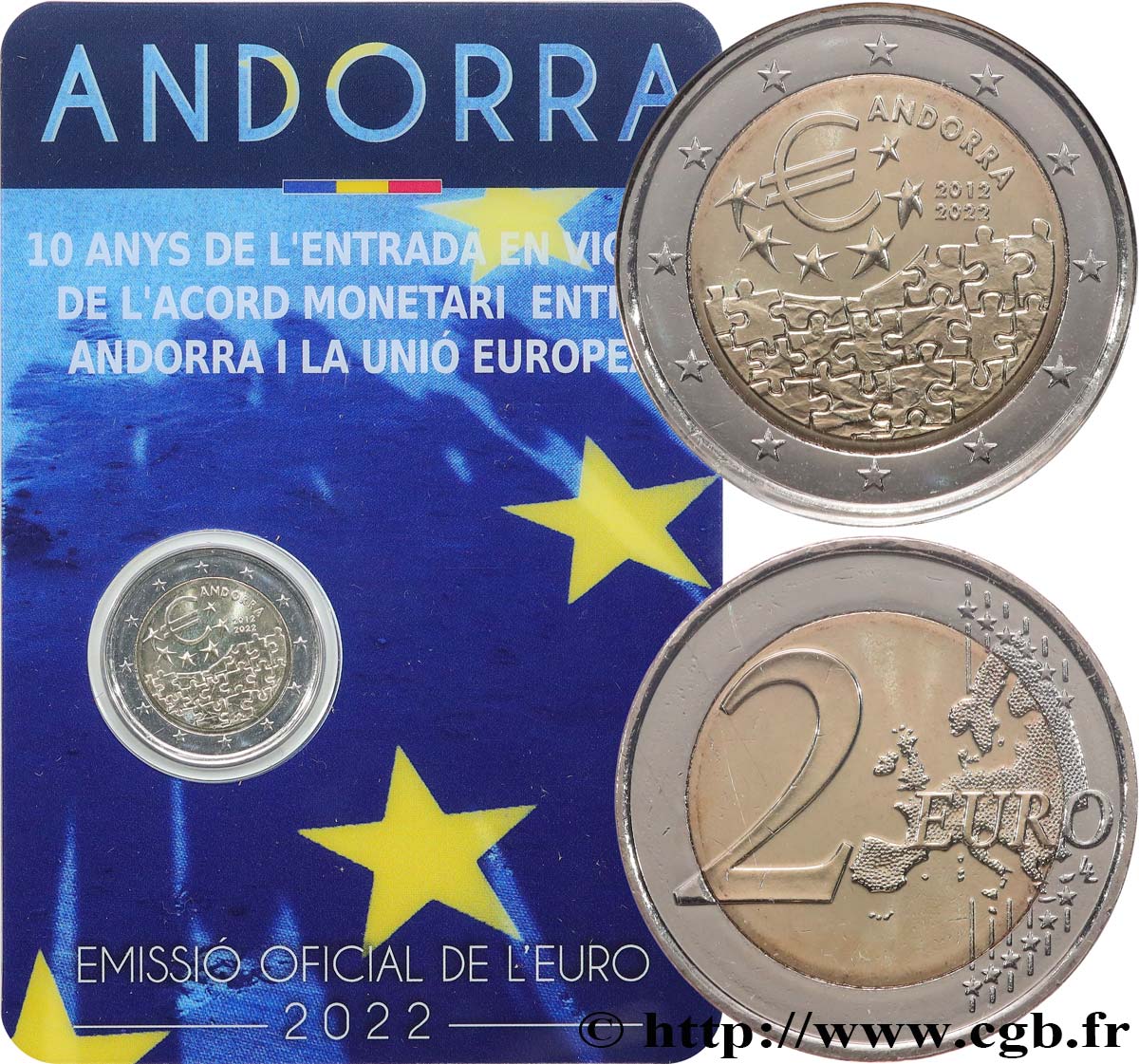 ANDORRA (PRINCIPALITY) Coin-card 2 Euro ACCORD MONÉTAIRE ENTRE L’UE ET ANDORRE 2022 Brilliant Uncirculated