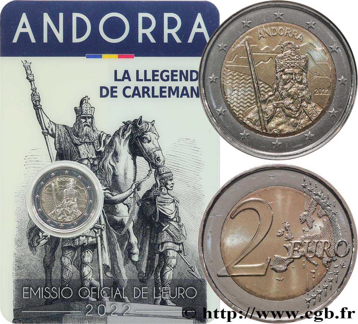 ANDORRA (PRINCIPALITY) Coin-card 2 Euro LA LÉGENDE DE CHARLEMAGNE 2022 Brilliant Uncirculated