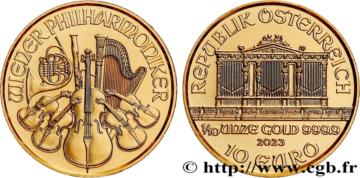 INVESTMENT GOLD 1/10 Oz - 10 Euro LE PHILARMONIQUE DE VIENNE 2023