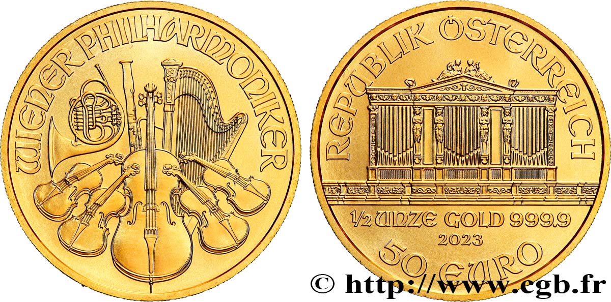 INVESTMENT GOLD 1/2 Oz - 50 Euro LE PHILARMONIQUE DE VIENNE 2023