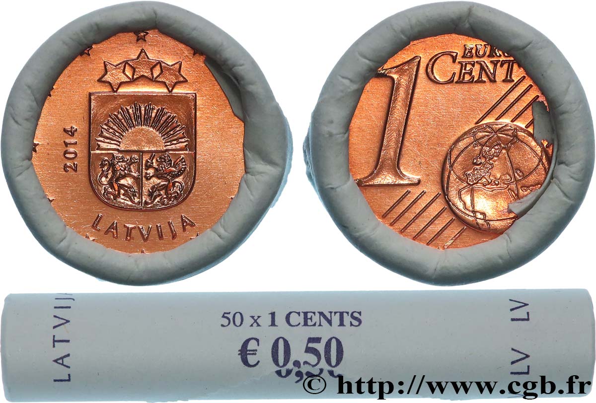 LETONIA Rouleau 50 x 1 Cent Armoiries 2014 SC