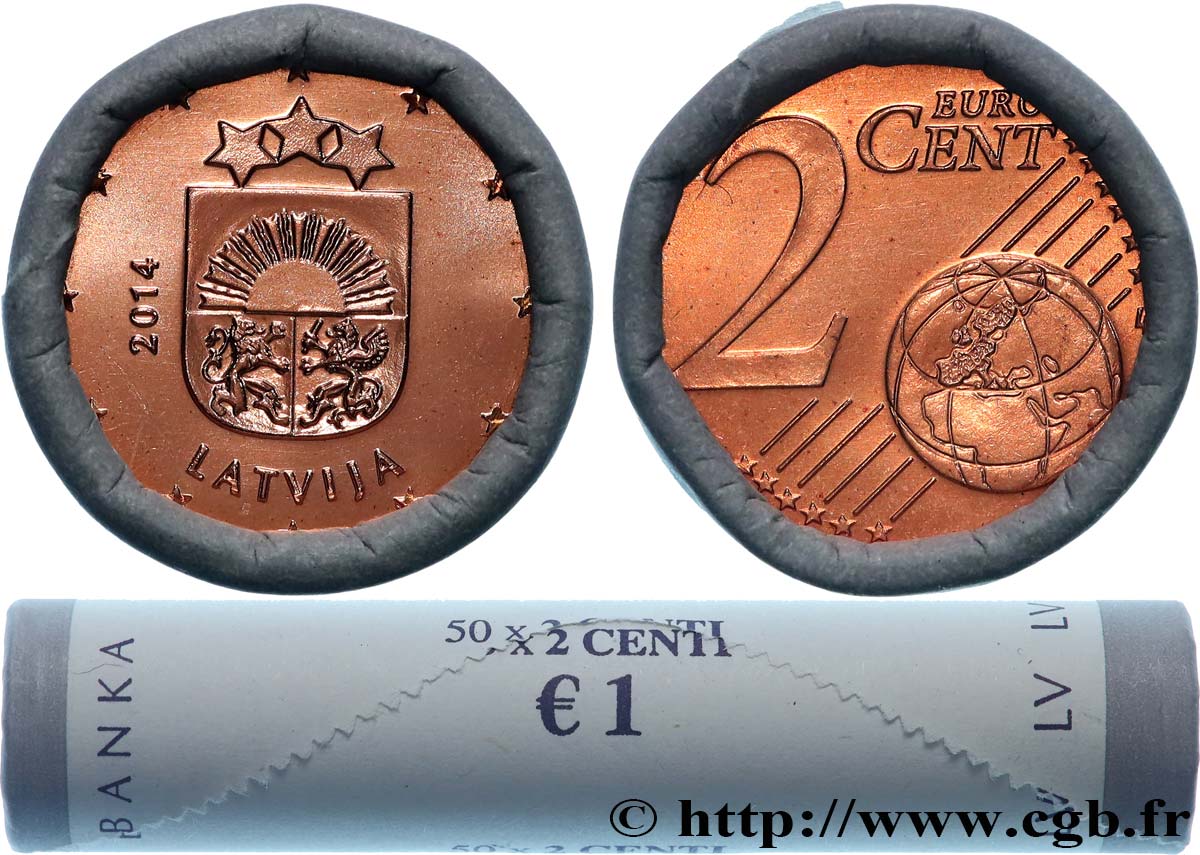 LATVIA Rouleau 50 x 2 Cent Armoiries 2014 MS