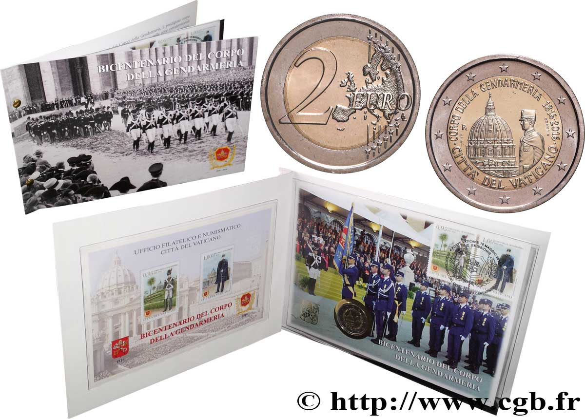 VATICAN Enveloppe philatélique 2 Euro BICENTENAIRE DE LA GENDARMERIE 2016 BU