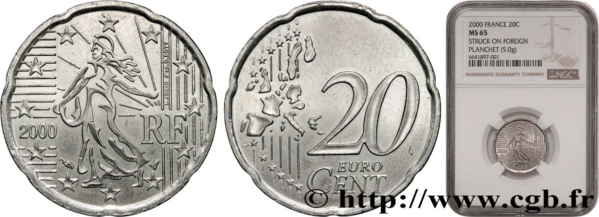 FRANCE 20 Cent NOUVELLE SEMEUSE 2000 FDC65