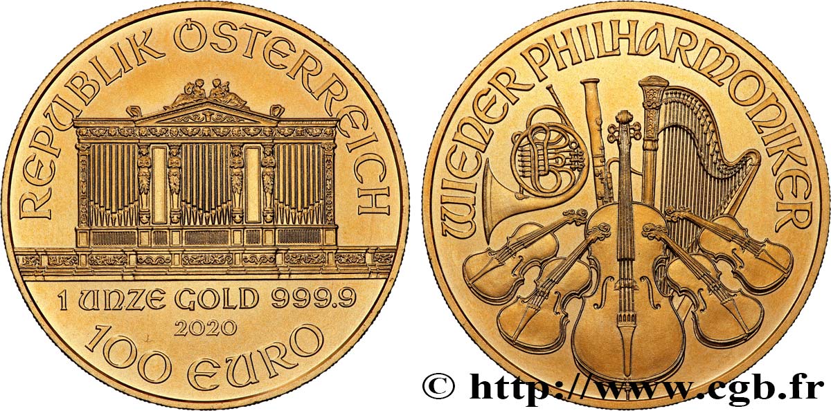 OR, PALLADIUM ET PLATINE INVESTISSEMENT 1 Oz - 100 Euro LE PHILARMONIQUE DE VIENNE 2020 FDC