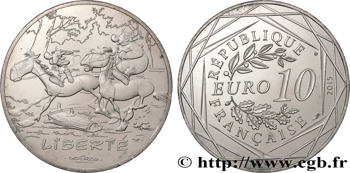 FRANCIA 10 EURO ASTÉRIX ET LES VALEURS DE LA RÉPUBLIQUE - Liberté A CHEVAL 2015 MS