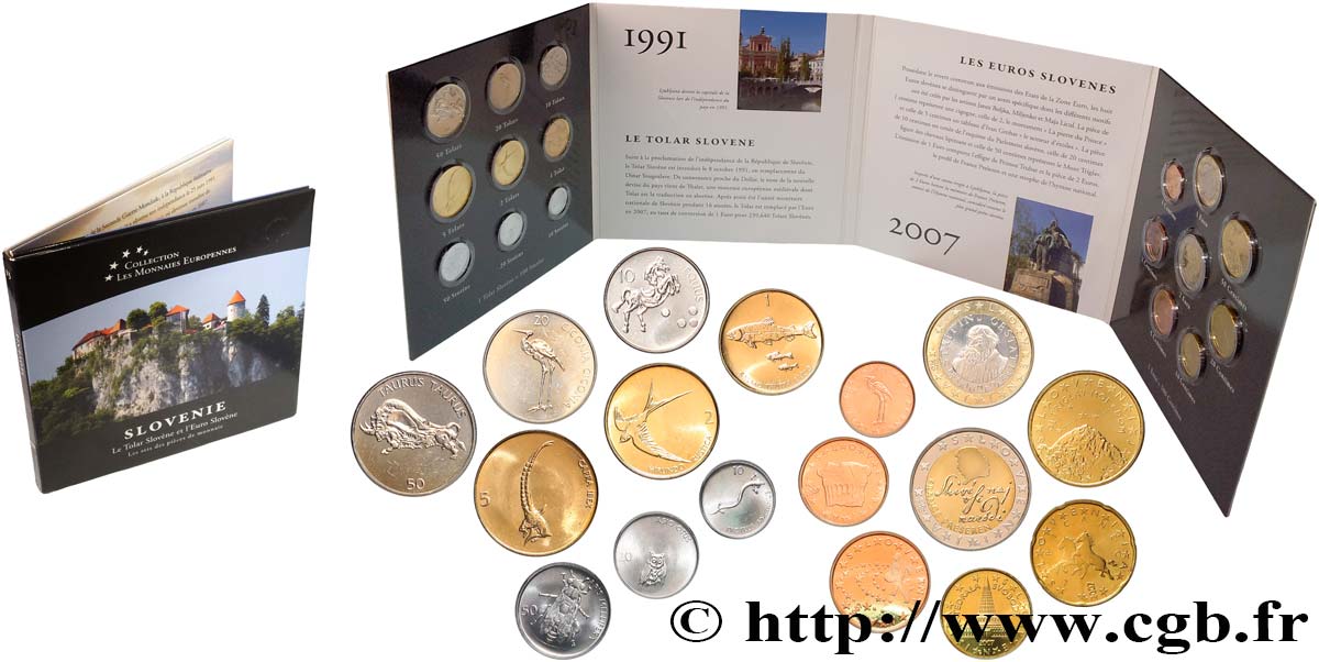 SLOVÉNIE SÉRIE Euro et Tolar slovène 2007 FDC