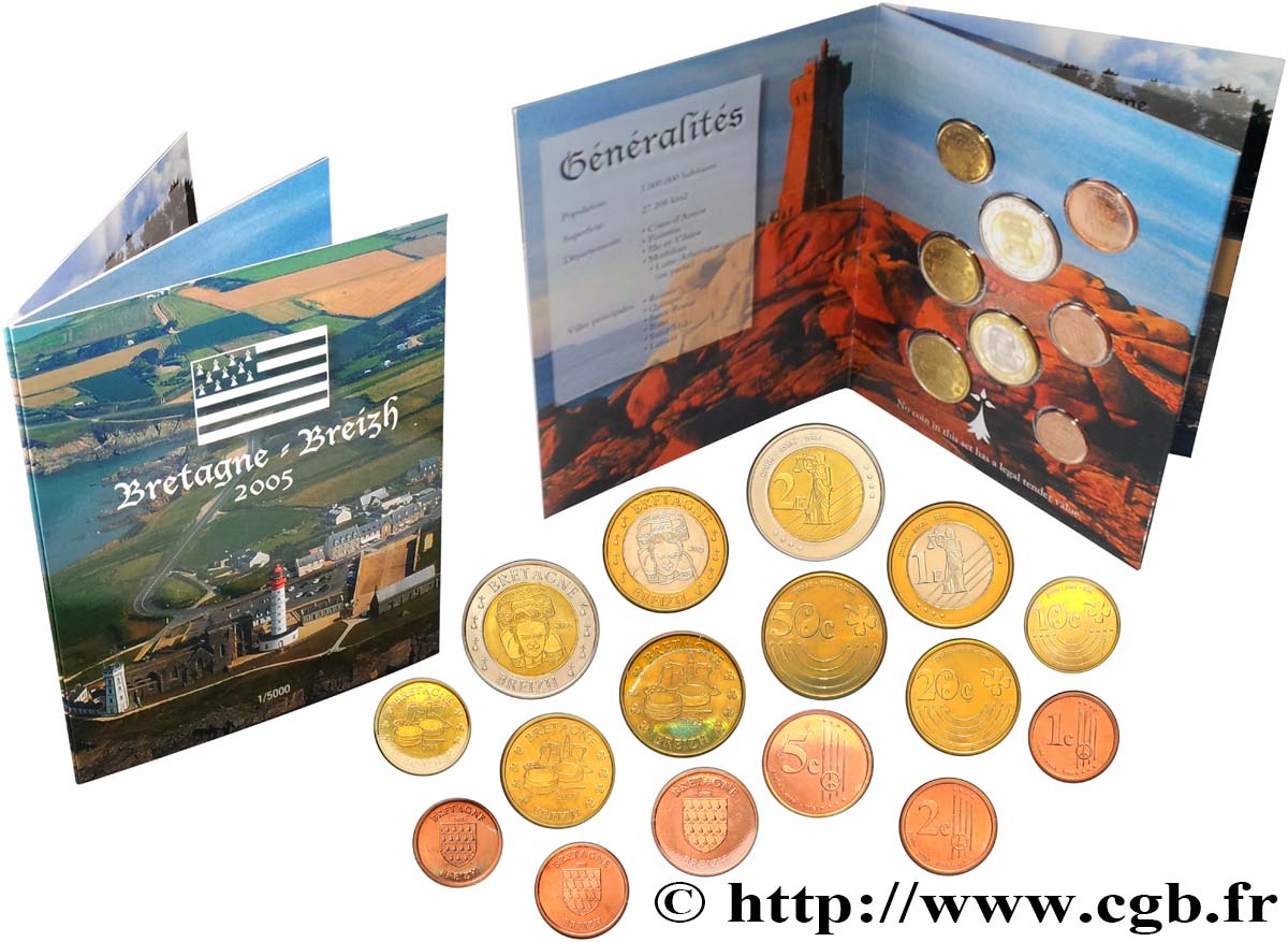 FRANCE Lot de 8 monnaies fantaisies BRETAGNE 2005 SPL