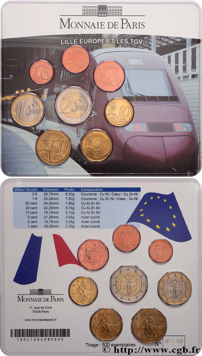 FRANCE SÉRIE Euro BRILLANT UNIVERSEL - LILLE EUROPE ET LES TGV 2010 BU