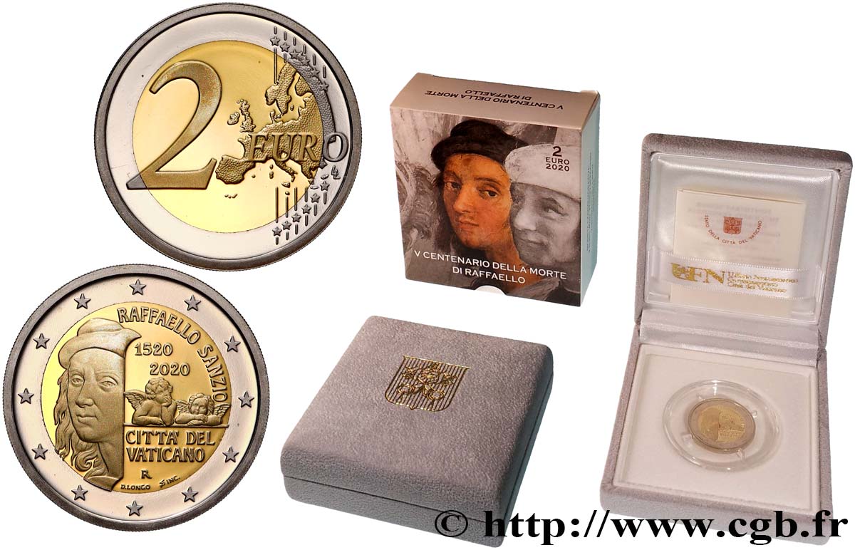 VATICAN Belle Épreuve 2 Euro 500e ANNIVERSAIRE DE LA MORT DE RAPHAËL 2020 Proof set