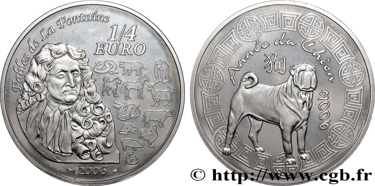 FRANCIA 1/4 Euro ANNÉE DU CHIEN 2006 BU