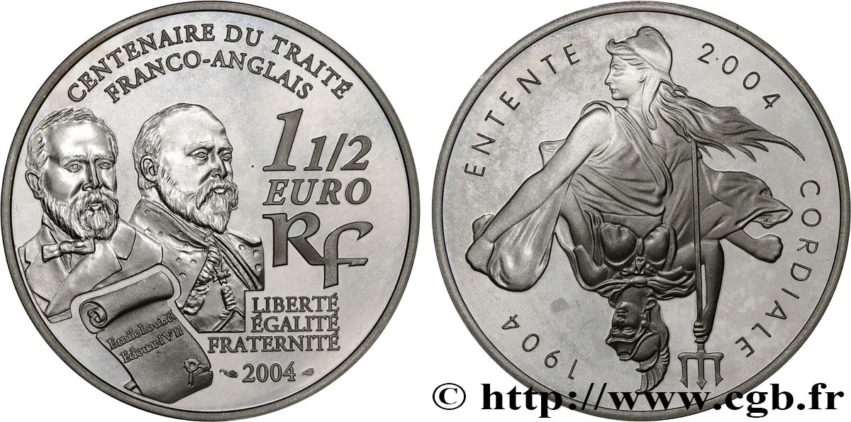 FRANCE Belle Épreuve 1 Euro 1/2 ENTENTE CORDIALE 1904-2004 2004 Proof set