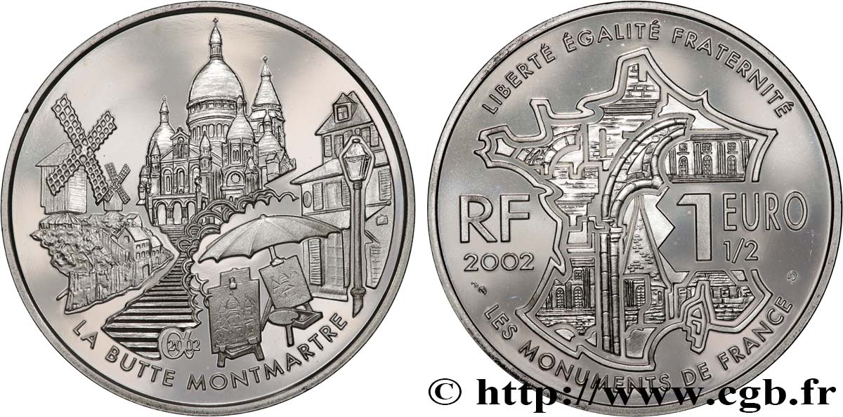 FRANCE Belle Épreuve 1 Euro 1/2 MONTMARTRE 2002 BE