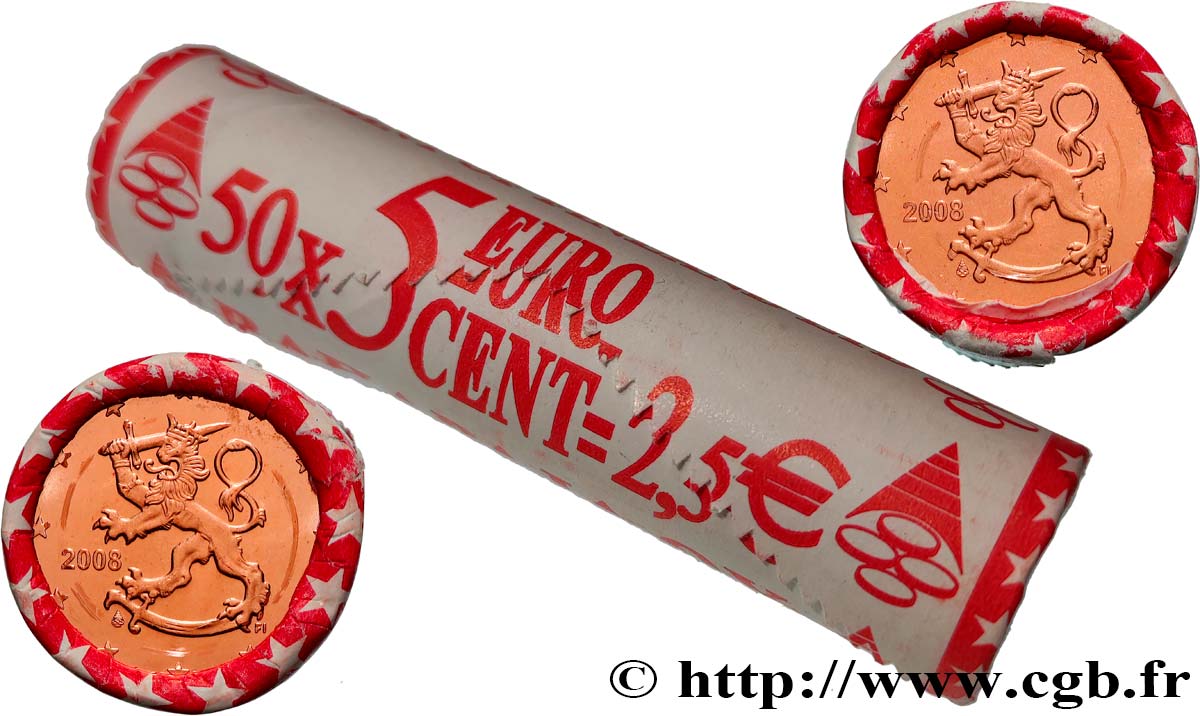 FINLANDE Rouleau 50 x 5 Cent LION HÉRALDIQUE 2008 SPL