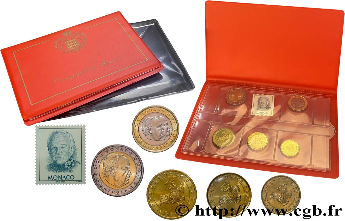 MONACO LOT DE 5 PIÈCES EURO (10 Cent à 2 Euro Prince Rainier III) 2001-2003 SPL