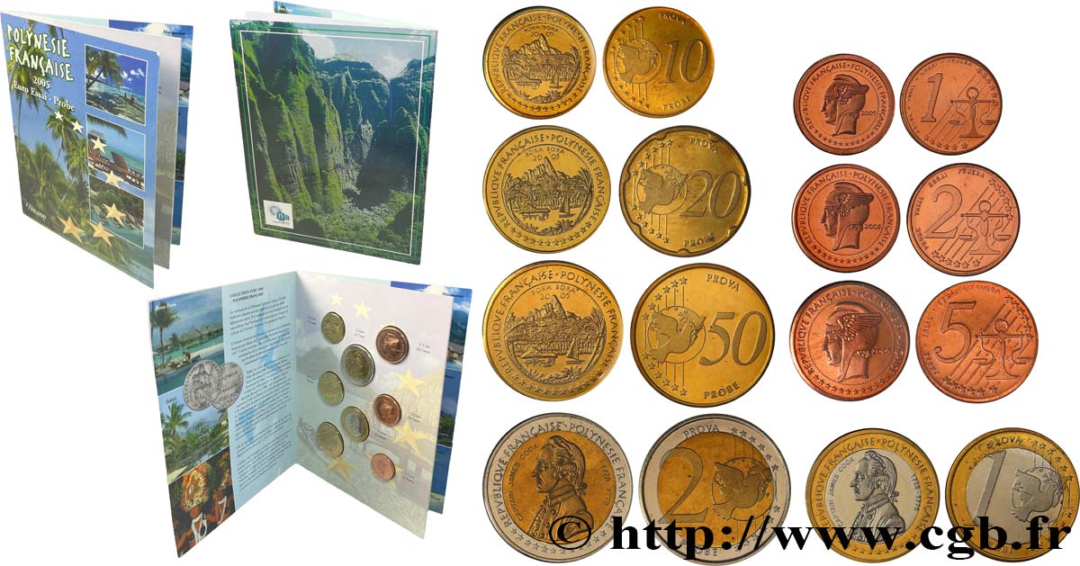 POLYNÉSIE FRANÇAISE Série 8 médailles, Essai Euros fantaisies 2005 SPL