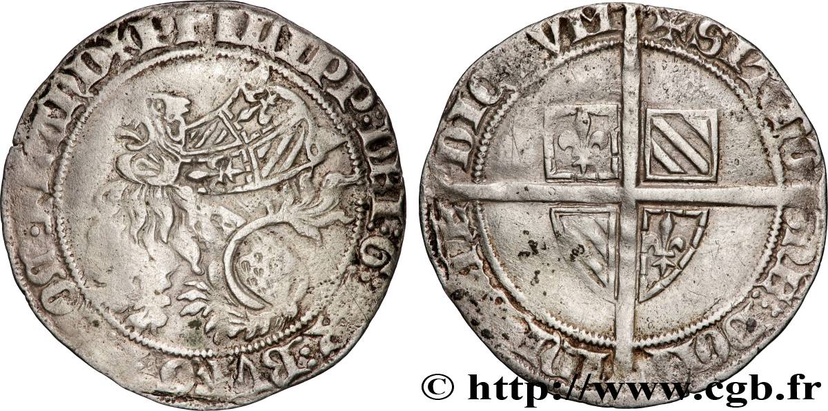 FLANDRE - COMTÉ DE FLANDRE - PHILIPPE LE HARDI Plaque, double gros botdraeger, ou à la mante, ou à la bannière TTB