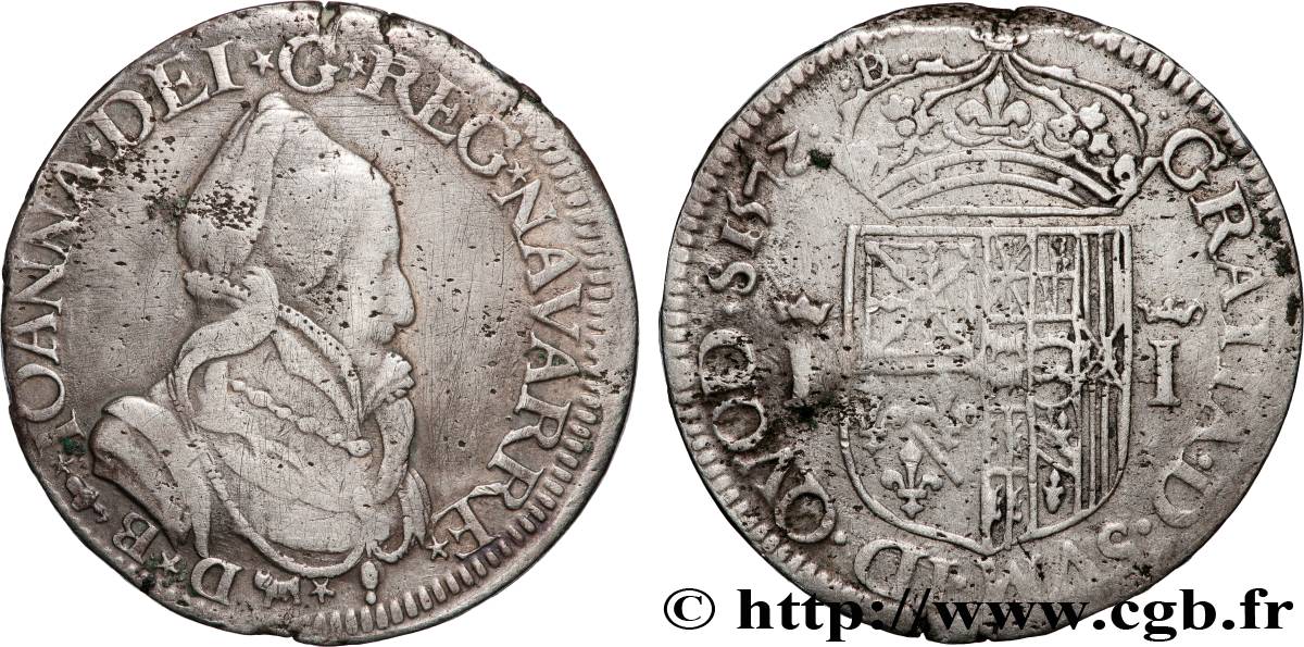 NAVARRE-BÉARN - JEANNE D ALBRET Teston TTB