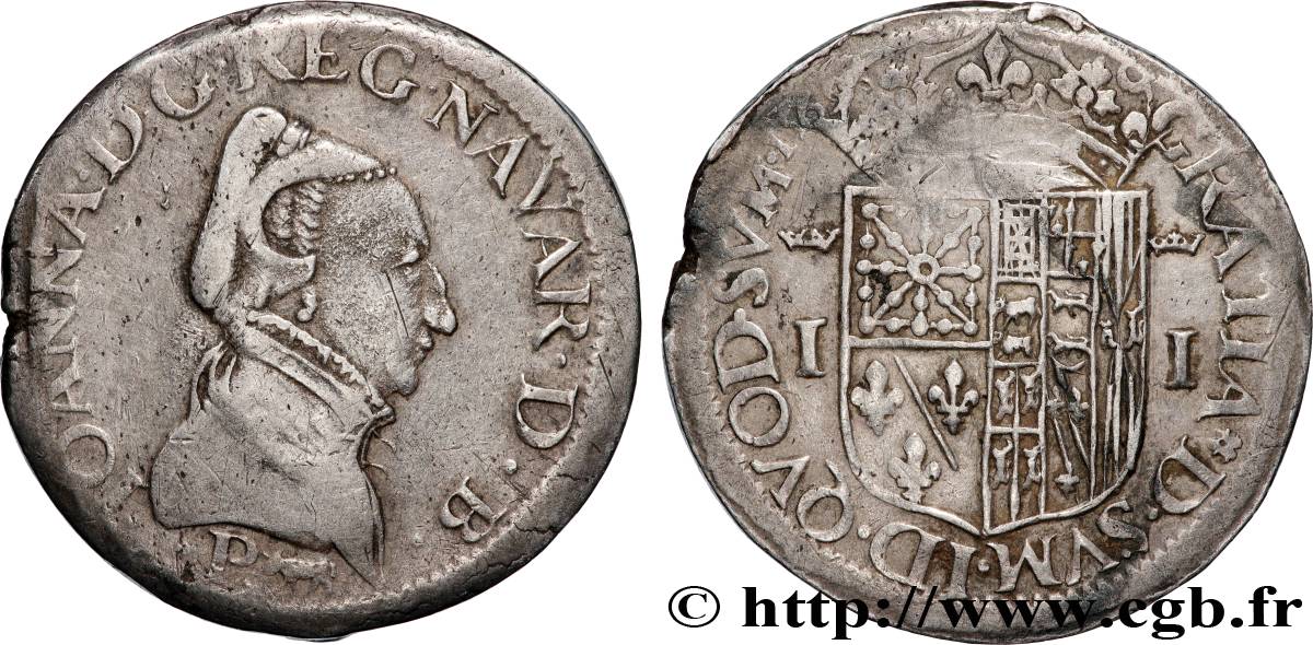 NAVARRE-BEARN - JEANNE OF ALBRET Teston SGE/S