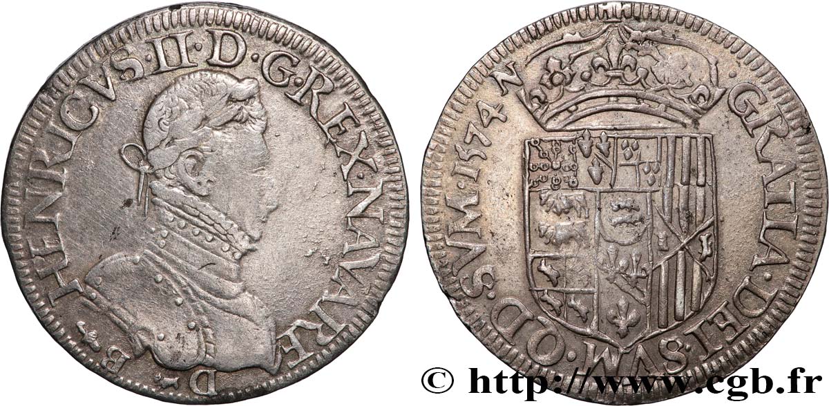 NAVARRE-BÉARN - HENRI III DE NAVARRE, II DE BÉARN Teston TB+/TTB
