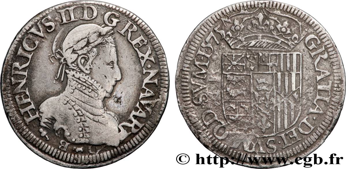 NAVARRE-BÉARN - HENRI III DE NAVARRE, II DE BÉARN Teston TB+/TTB