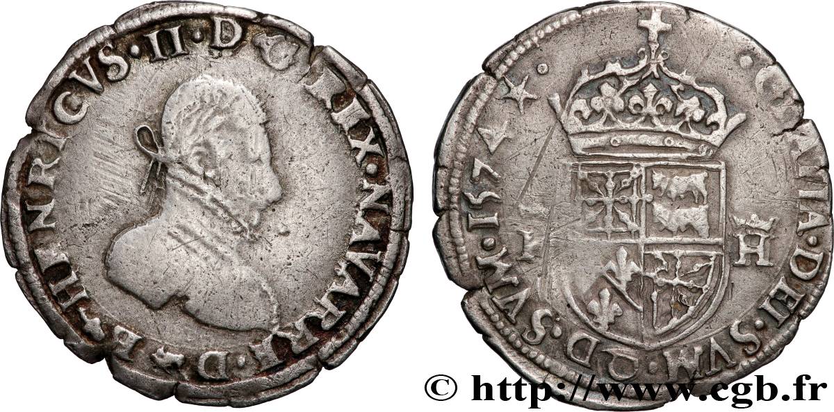 NAVARRE-BÉARN - HENRI III DE NAVARRE, II DE BÉARN Demi-teston TB+