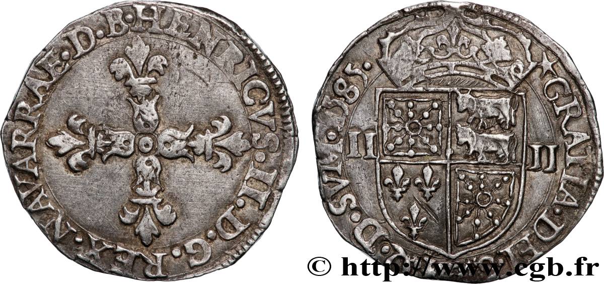 NAVARRE-BÉARN - HENRI III DE NAVARRE, II DE BÉARN Quart d’écu TTB+