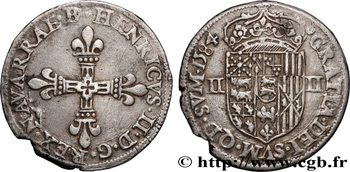 NAVARRE-BÉARN - HENRI III DE NAVARRE, II DE BÉARN Quart d écu TTB/TTB+