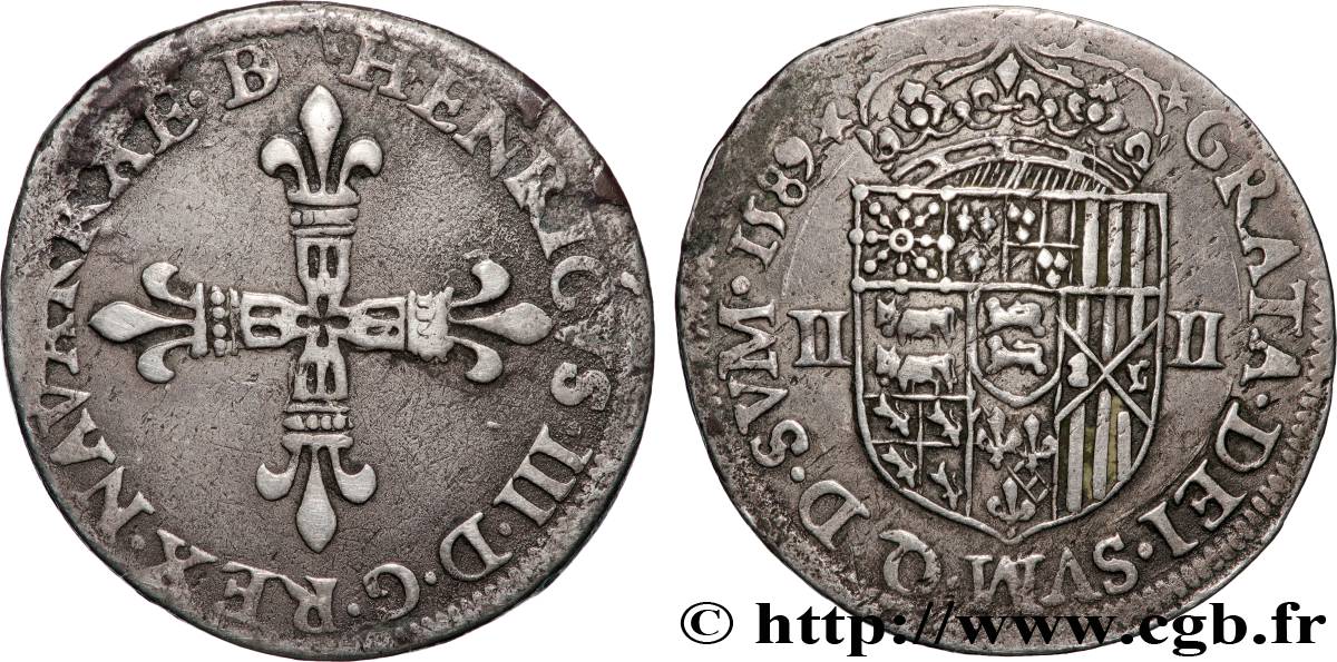 NAVARRE-BEARN - HENRY III Quart d écu XF/AU