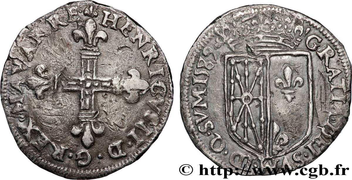 NAVARRE-BÉARN - HENRI III DE NAVARRE, II DE BÉARN Quart d écu de Navarre TB+/TTB